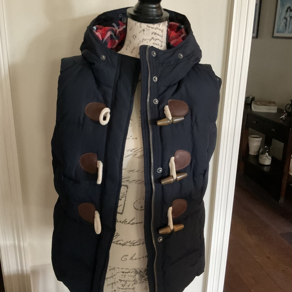 Abercrombie & Fitch Women’s Navy/Red Hooded Bodywarmer Coat - Large